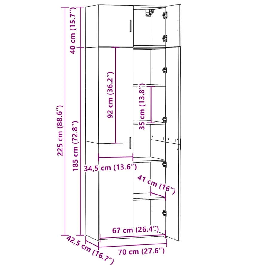 Armoire de rangement chêne fumé 70x42,5x225cm bois d'ingénierie - 13