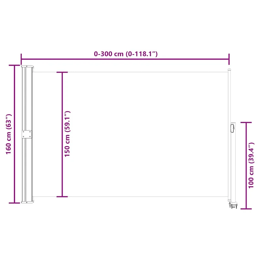 Auvent latéral rétractable de patio 160 x 300 cm Blanc cassé - 13