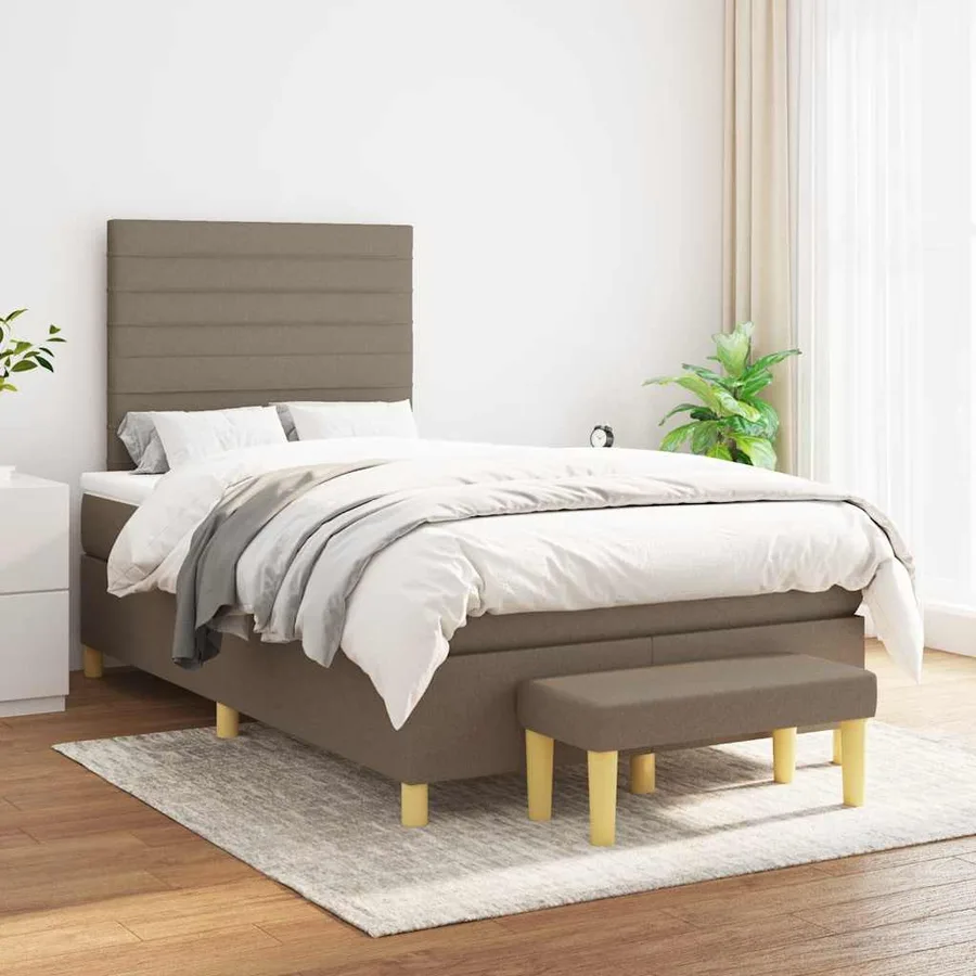 Sommier à lattes de lit avec matelas taupe 120x190 cm tissu - 3