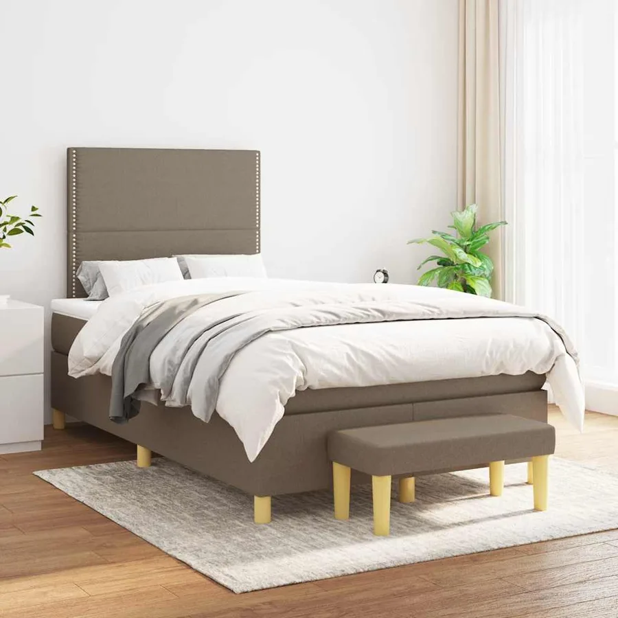 Sommier à lattes de lit avec matelas taupe 120x190 cm tissu - 3