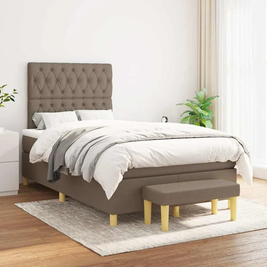 Sommier à lattes de lit avec matelas taupe 120x190 cm tissu - 3