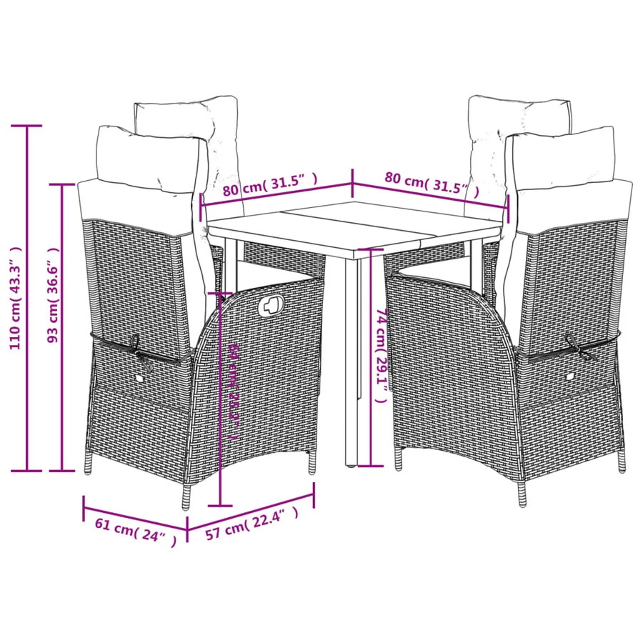 Ensemble à manger de jardin coussins 5pcs Noir Résine tressée - 12