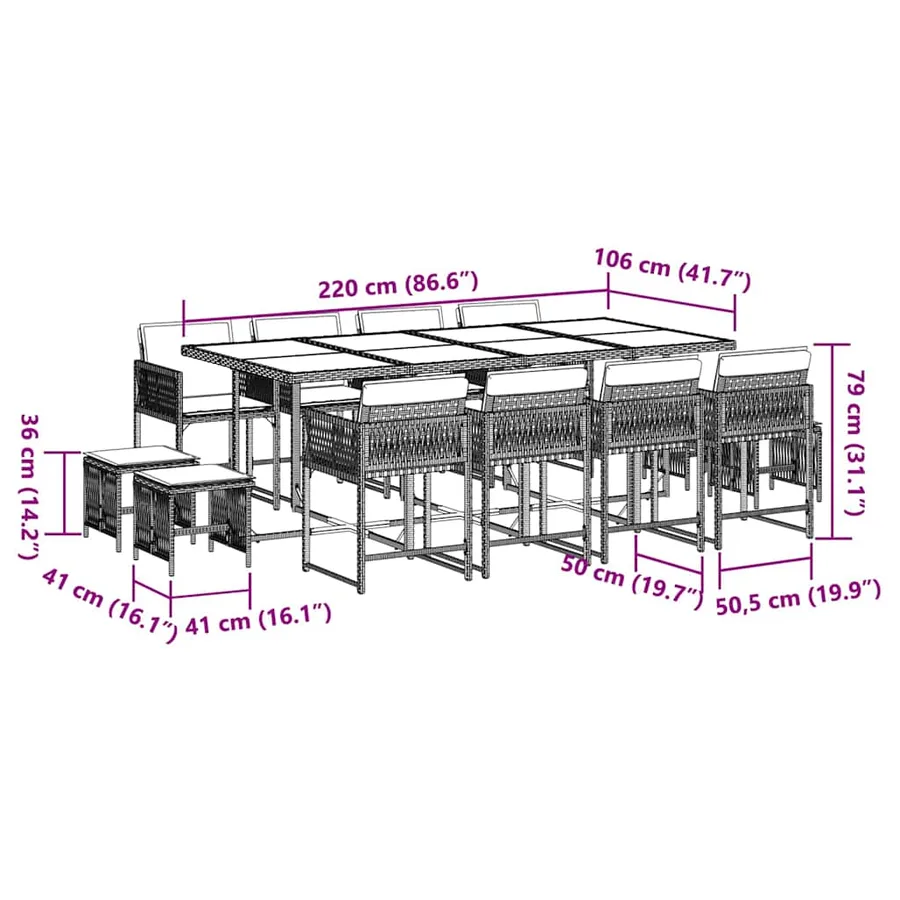 Ensemble à manger de jardin et coussins 13 pcs beige - 6