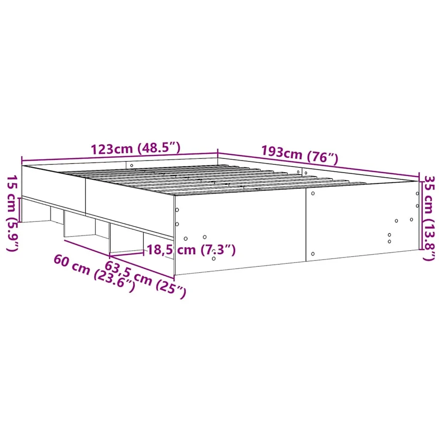 Cadre de lit sans matelas sonoma gris 120x190 cm - 10