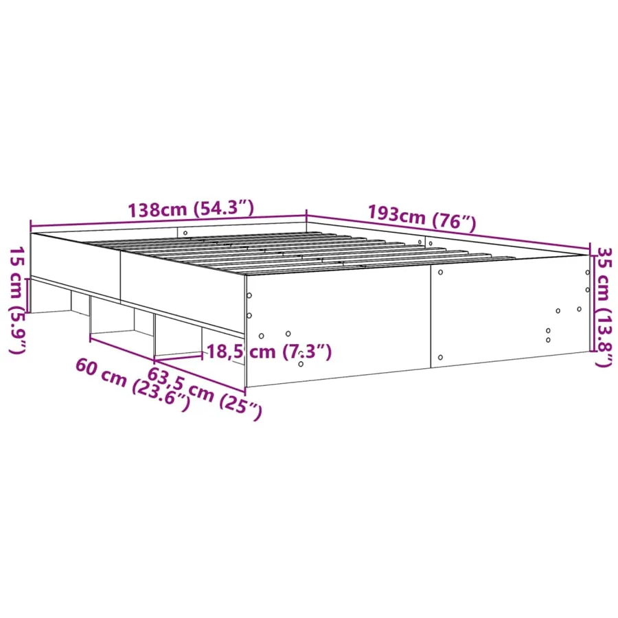 Cadre de lit sans matelas gris béton 135x190 cm bois ingénierie - 10