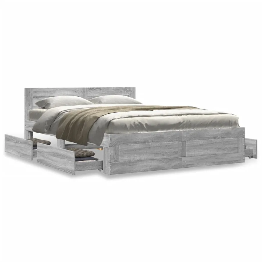 Cadre de lit et tête de lit sans matelas sonoma gris 120x200 cm - 4