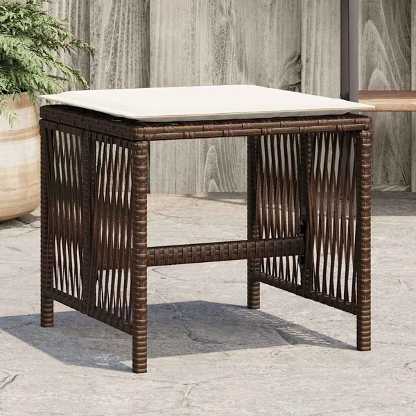 Tabourets de jardin et coussins lot de 4 marron résine tressée