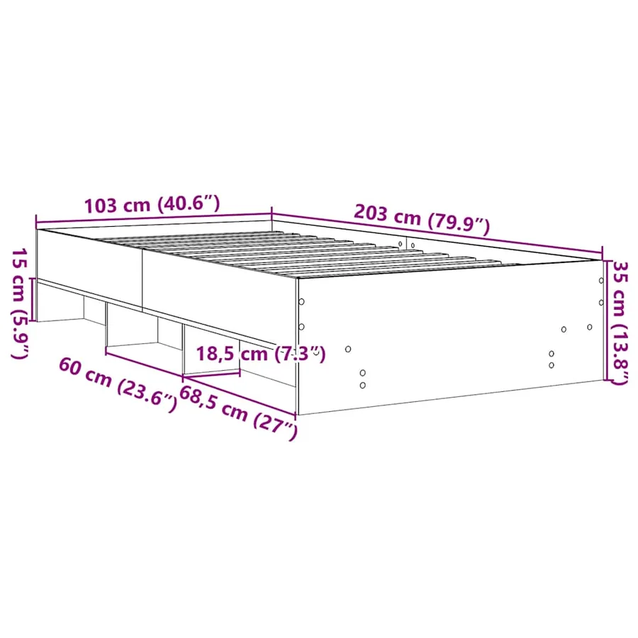 Cadre de lit sans matelas gris béton 100x200 cm bois ingénierie - 10