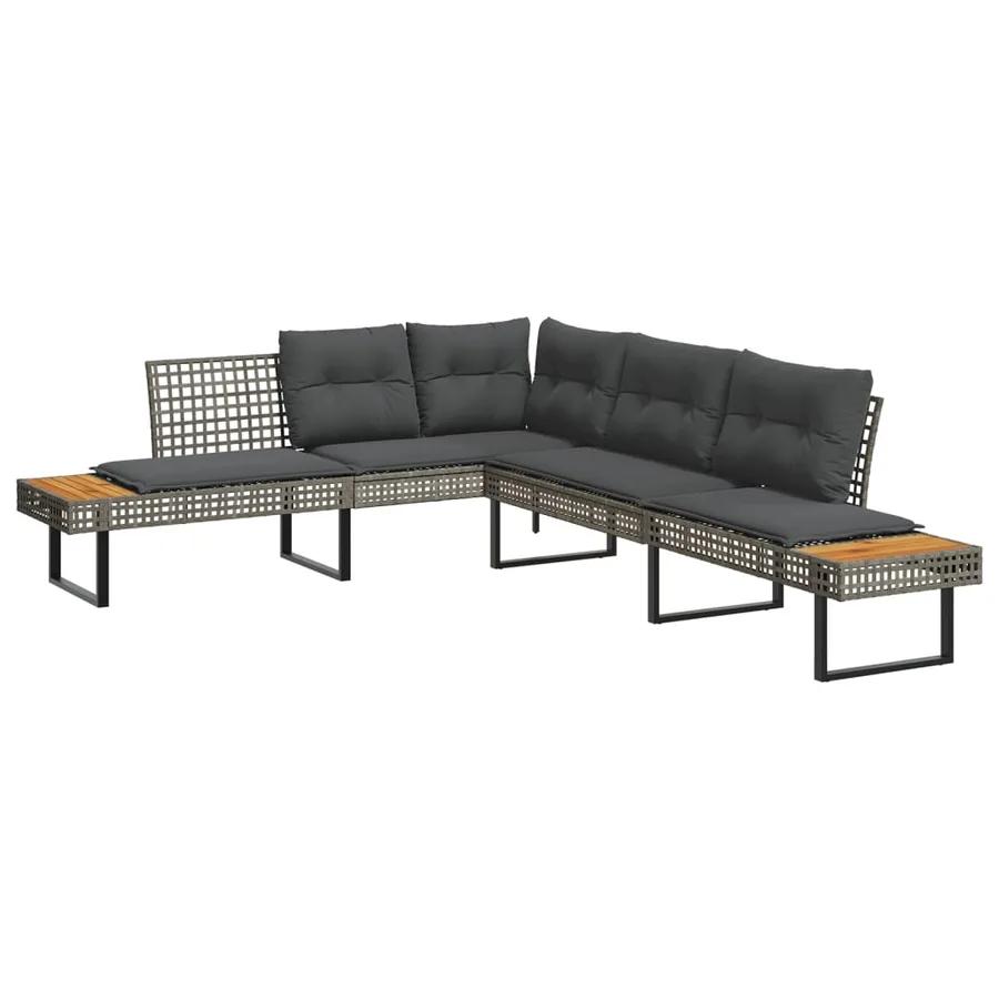 Salon de jardin avec coussins 5 pcs gris résine tressée acacia - 3