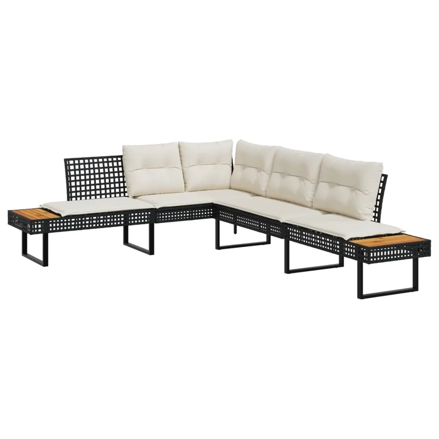 Salon de jardin avec coussins 2 pcs noir résine tressée acacia - 3