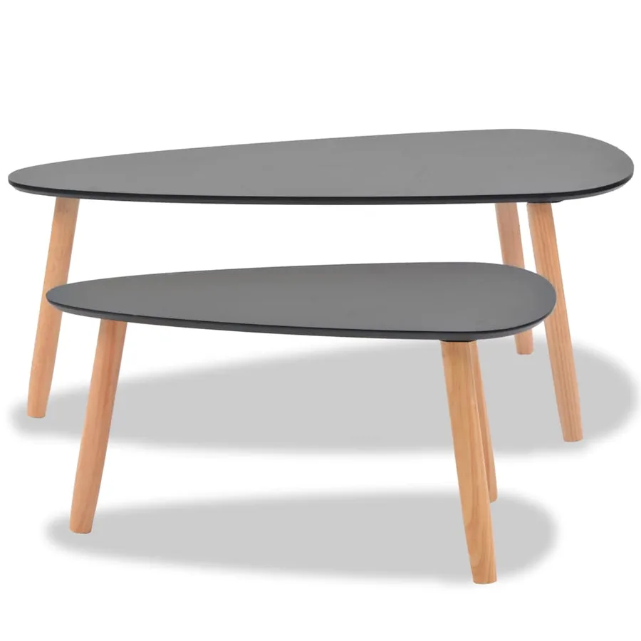Ensemble de tables basses 2 pcs Bois de pin massif Noir - 8