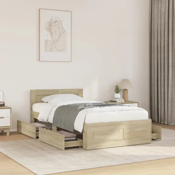 Cadre de lit et tête de lit sans matelas chêne sonoma 90x190 cm