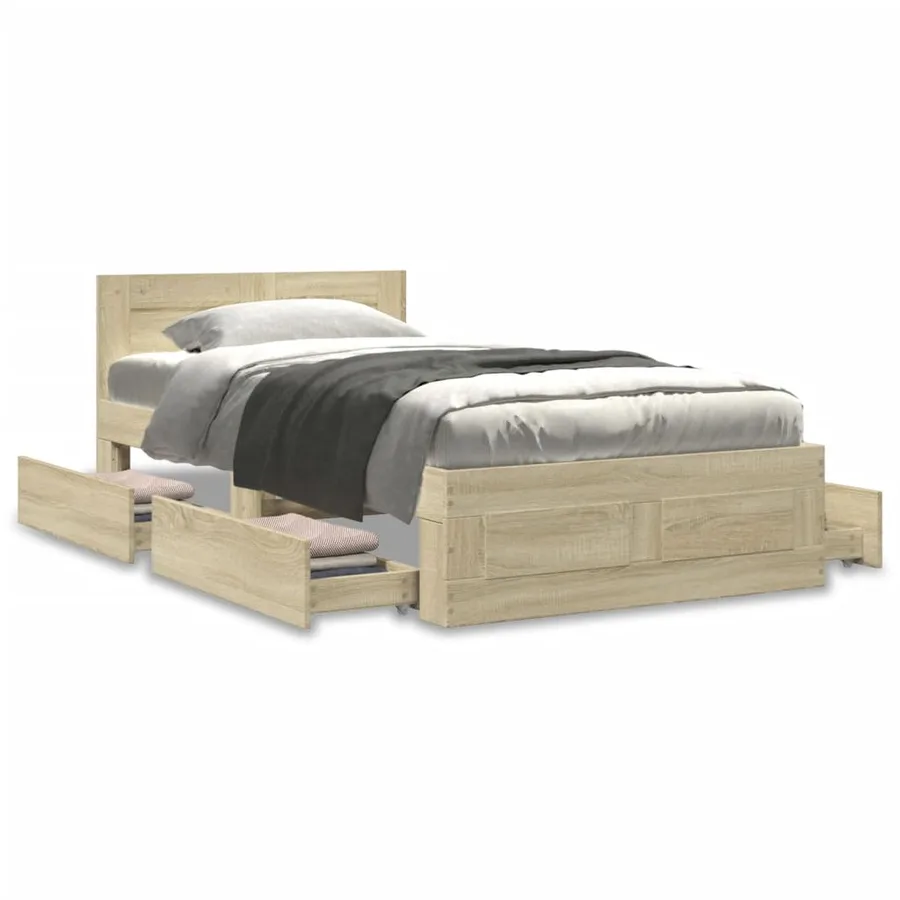 Cadre de lit et tête de lit sans matelas chêne sonoma 90x190 cm - 4