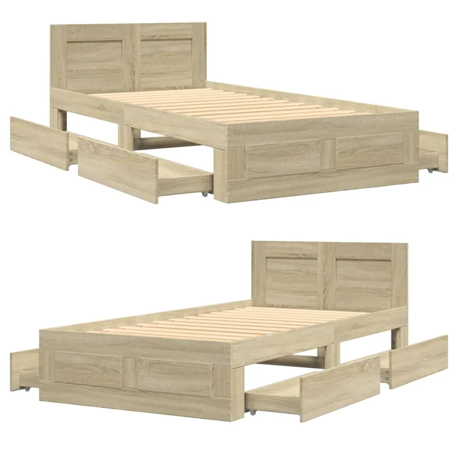 Cadre de lit et tête de lit sans matelas chêne sonoma 90x190 cm - 8