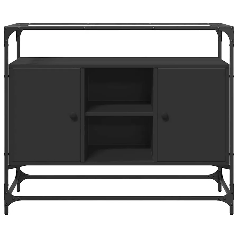 Buffet avec dessus en verre noir 98x35x81 cm bois d'ingénierie - 4