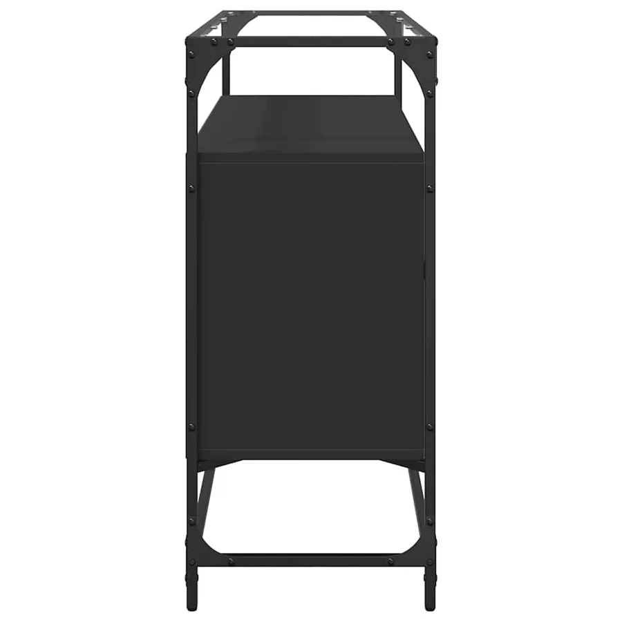 Buffet avec dessus en verre noir 98x35x81 cm bois d'ingénierie - 5