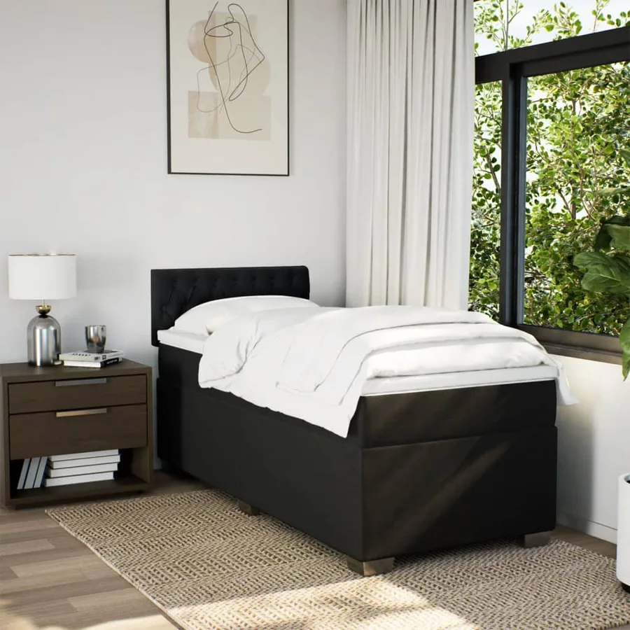 Sommier à lattes de lit avec matelas Noir 90x200 cm Tissu - 3