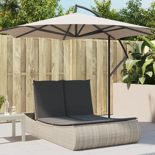 Chaise longue double avec coussins gris clair résine tressée