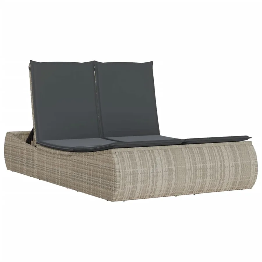 Chaise longue double avec coussins gris clair résine tressée - 2