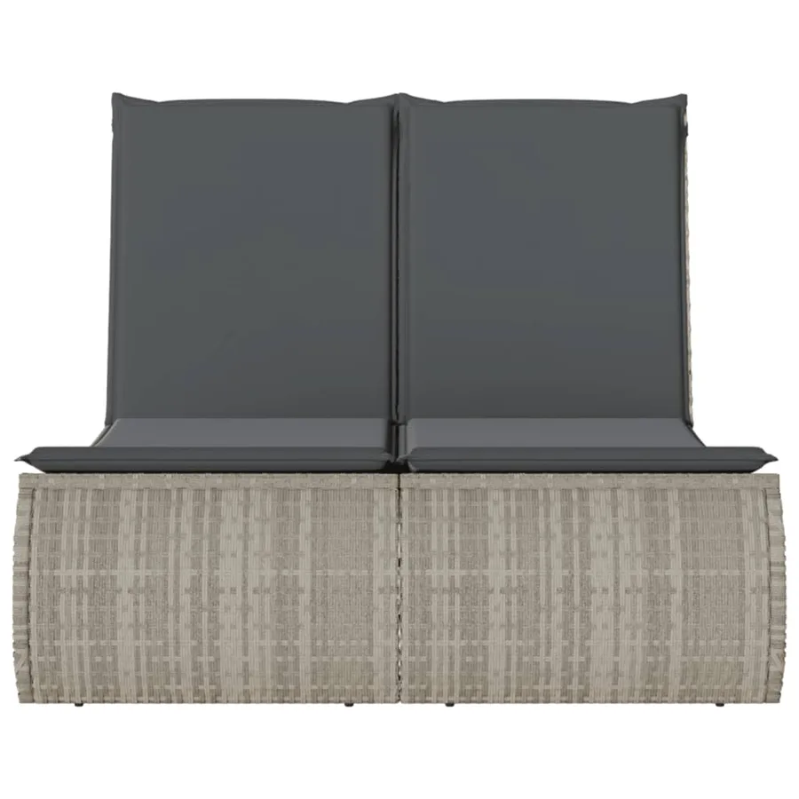 Chaise longue double avec coussins gris clair résine tressée - 4
