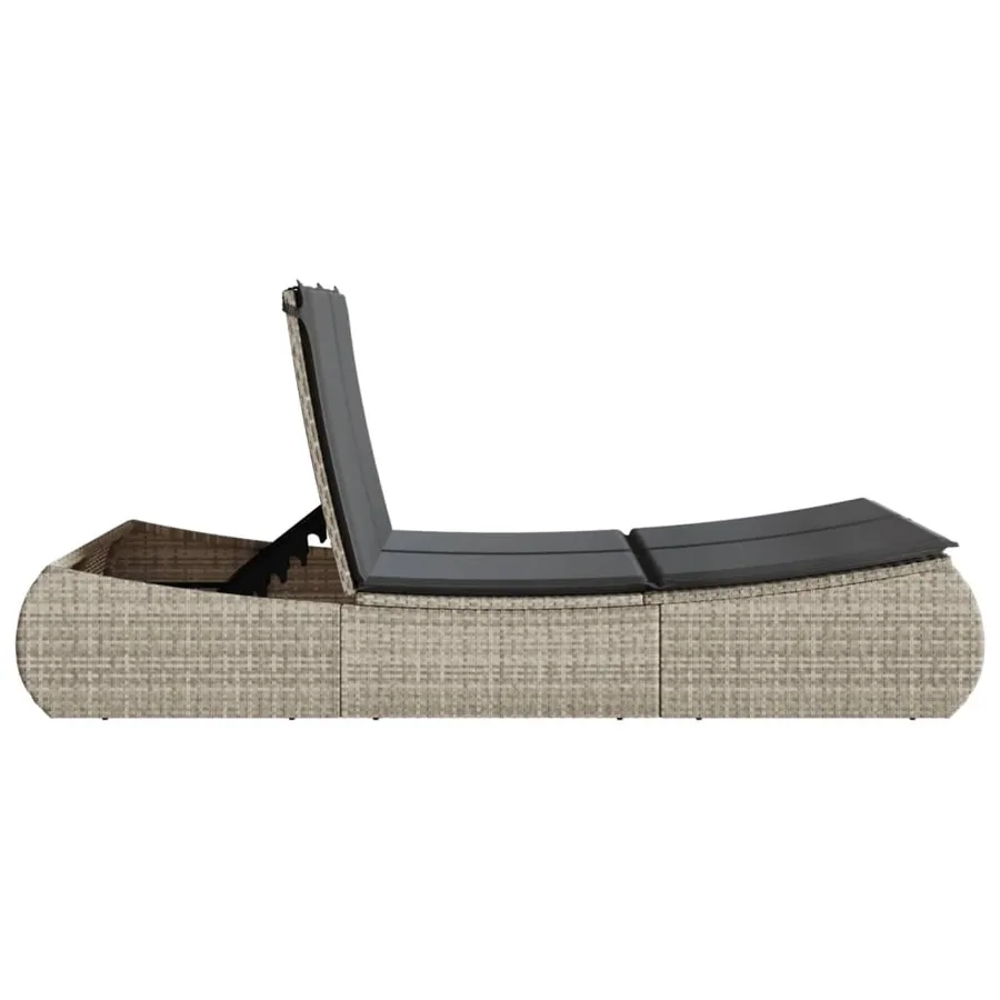 Chaise longue double avec coussins gris clair résine tressée - 5