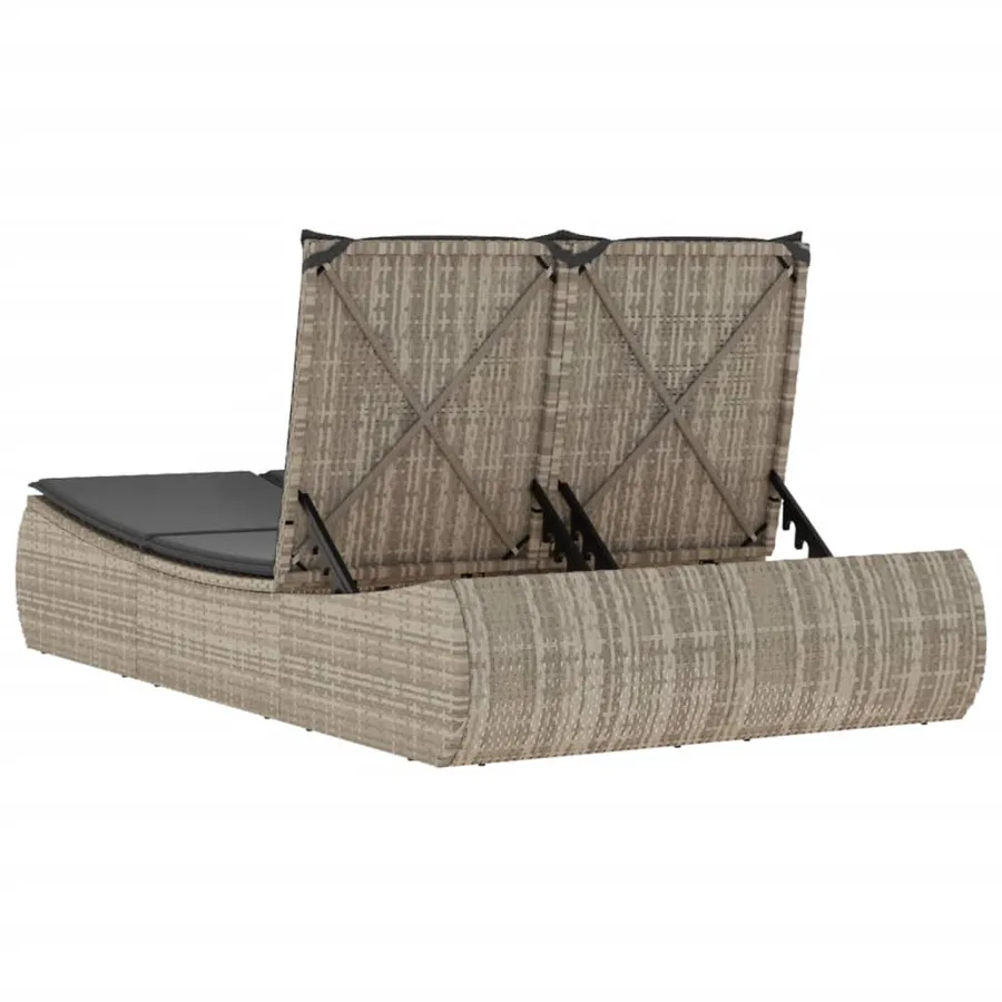 Chaise longue double avec coussins gris clair résine tressée - 6