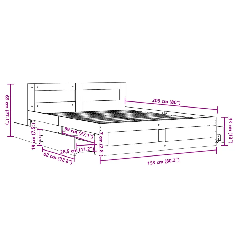 Cadre de lit avec tête de lit sans matelas blanc 150x200 cm - 11