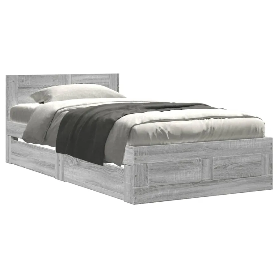 Cadre de lit et tête de lit sans matelas sonoma gris 90x200 cm - 2