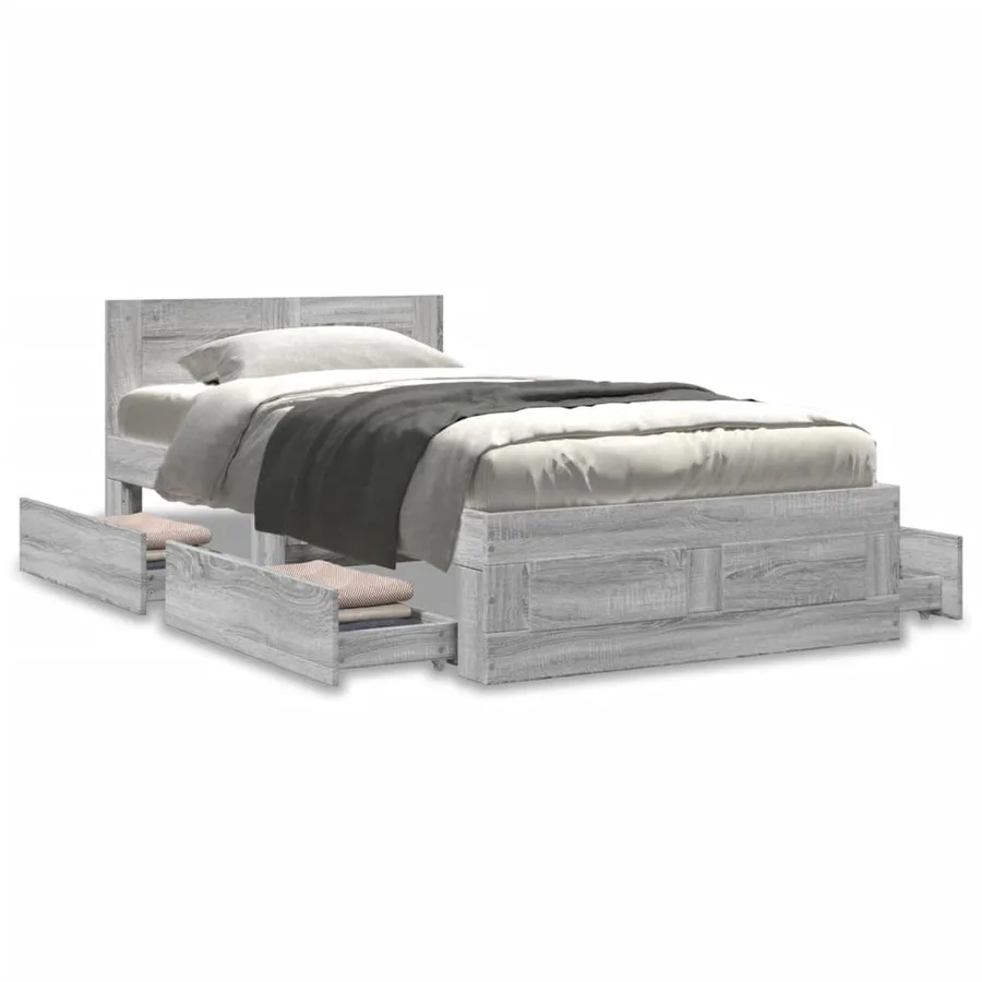Cadre de lit et tête de lit sans matelas sonoma gris 90x200 cm - 4