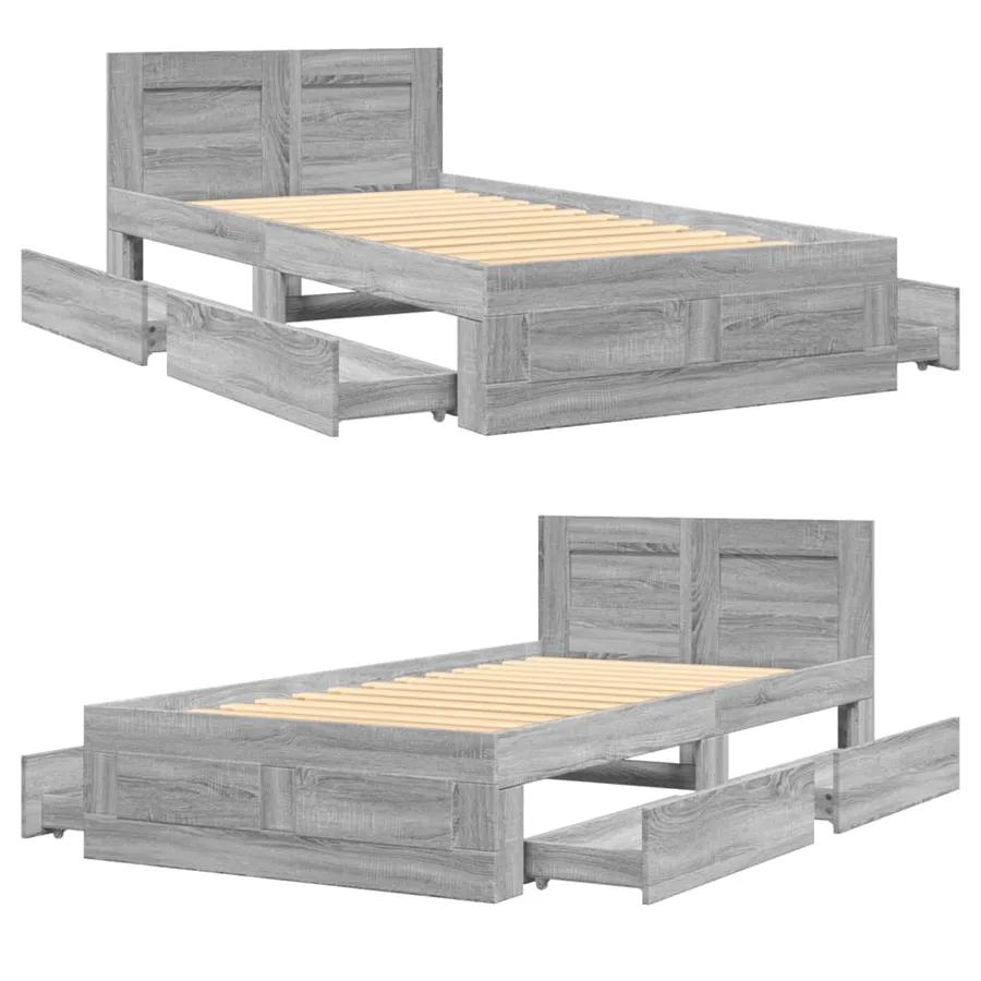 Cadre de lit et tête de lit sans matelas sonoma gris 90x200 cm - 8