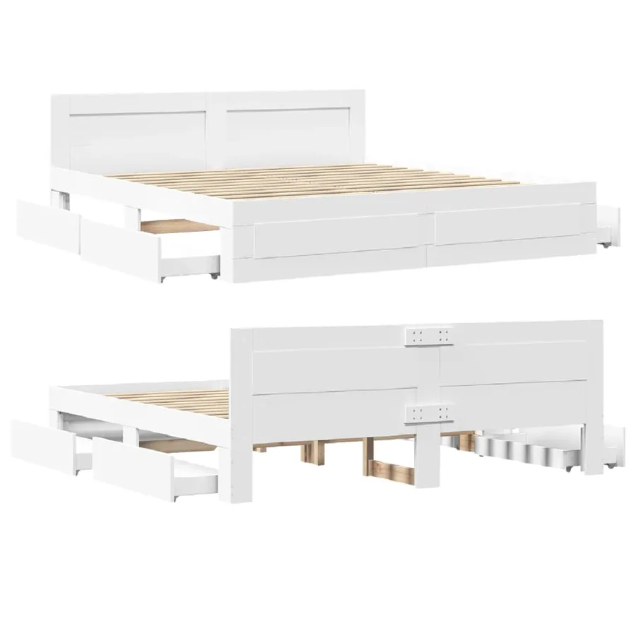 Cadre de lit avec tête de lit sans matelas blanc 200x200 cm - 8