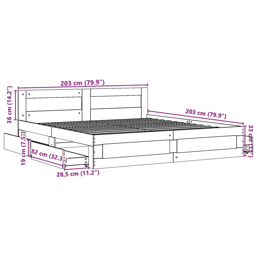 Cadre de lit tête de lit sans matelas chêne sonoma 200x200 cm - 11