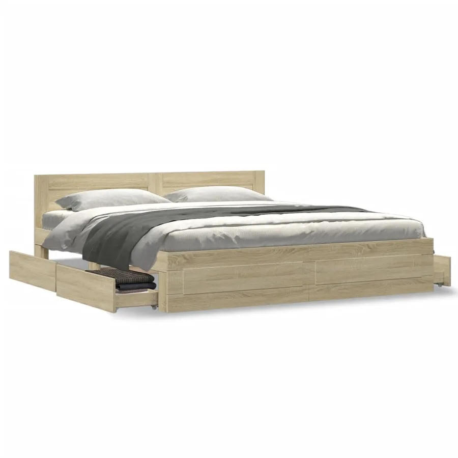 Cadre de lit tête de lit sans matelas chêne sonoma 200x200 cm - 4