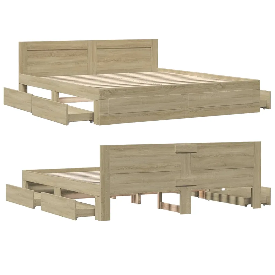 Cadre de lit tête de lit sans matelas chêne sonoma 200x200 cm - 8
