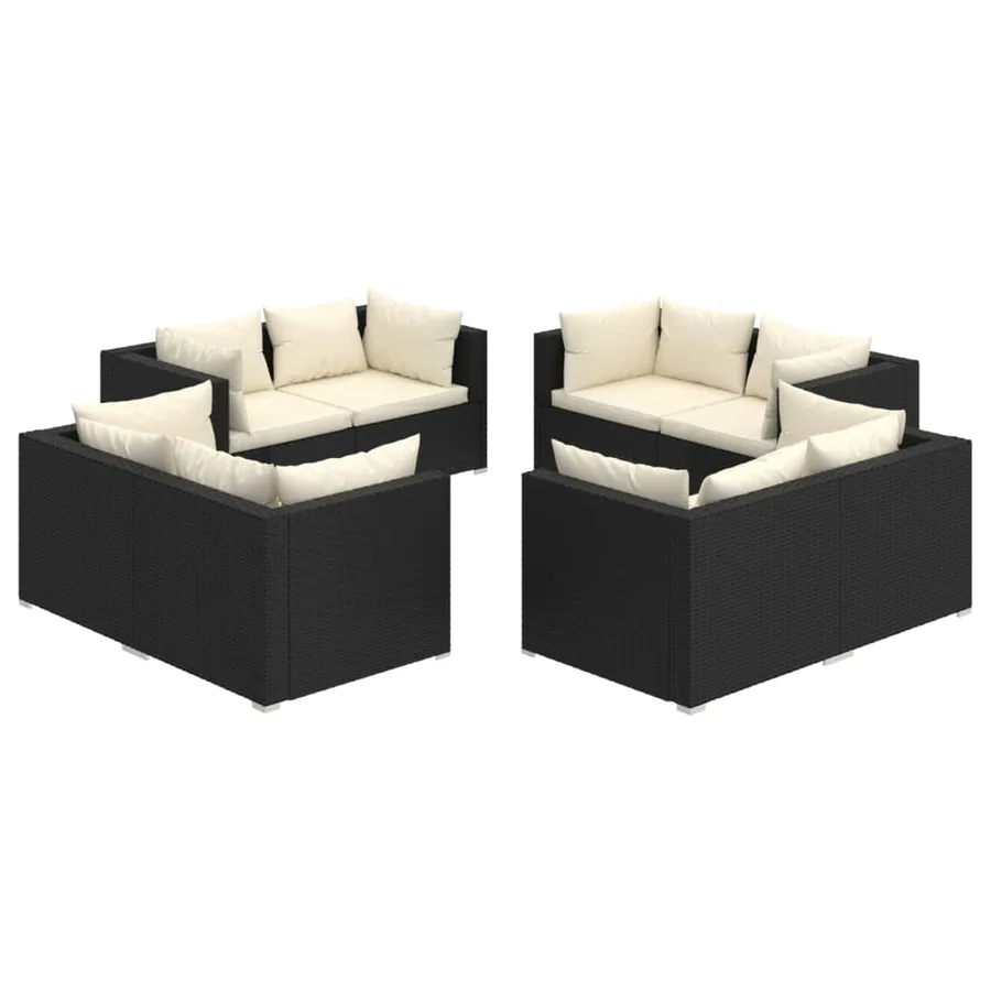 Salon de jardin 8 pcs avec coussins Résine tressée Noir - 2
