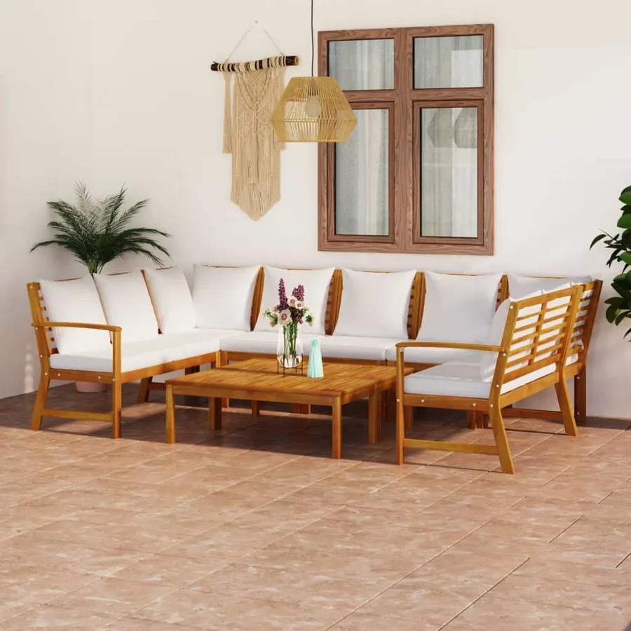 9 pcs garden lounge set with cushion Cream Solid acacia wood