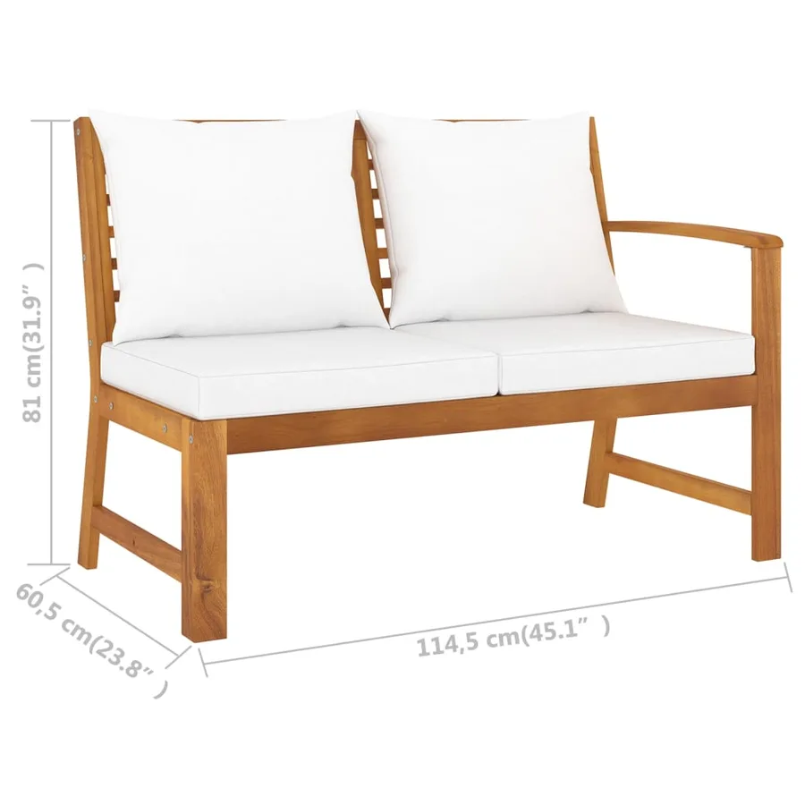 Salon de jardin 9 pcs avec coussin Crème Bois d'acacia solide - 11