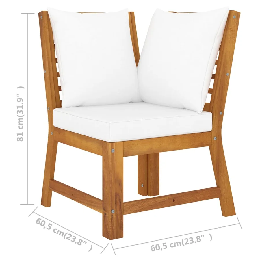 Salon de jardin 9 pcs avec coussin Crème Bois d'acacia solide - 13