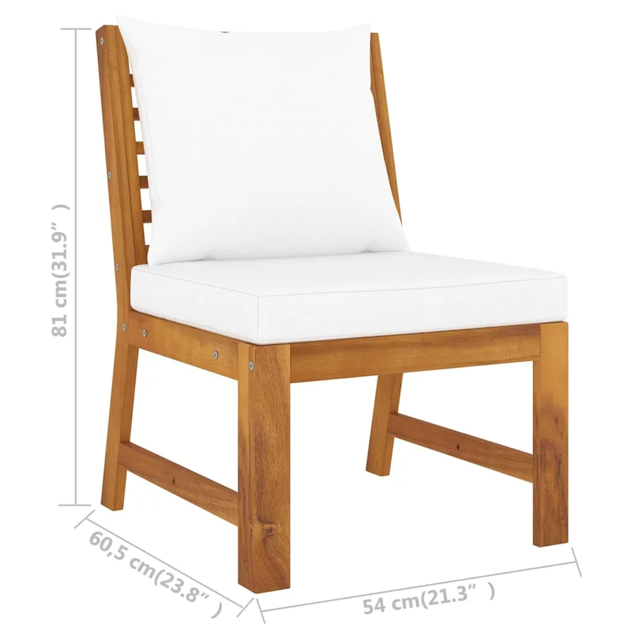 Salon de jardin 9 pcs avec coussin Crème Bois d'acacia solide - 14