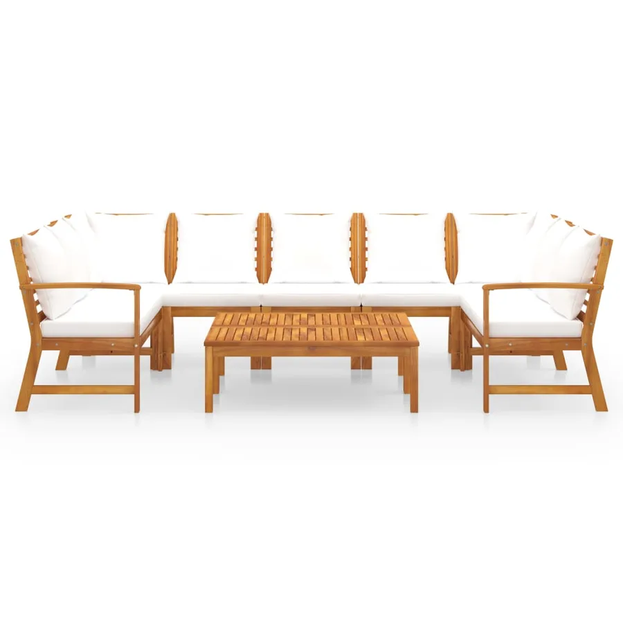 Salon de jardin 9 pcs avec coussin Crème Bois d'acacia solide - 3