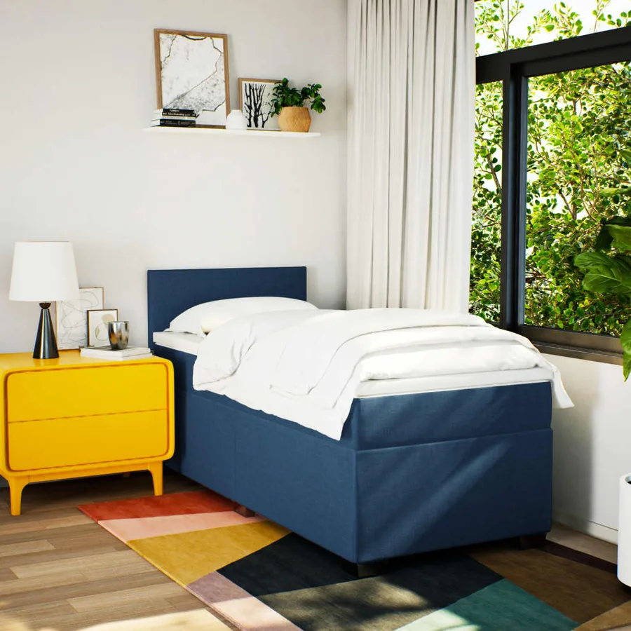 Sommier à lattes de lit avec matelas Bleu 90x190 cm Tissu - 4