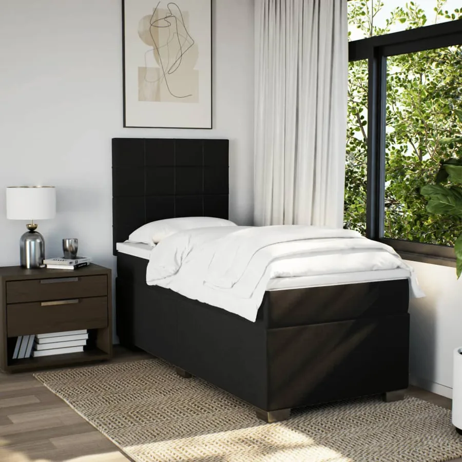 Sommier à lattes de lit et matelas Noir 80x200 cm Tissu - 3