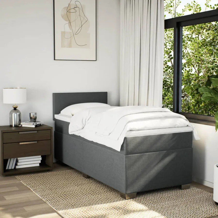 Sommier à lattes de lit et matelas Gris foncé 90x190 cm Tissu - 3