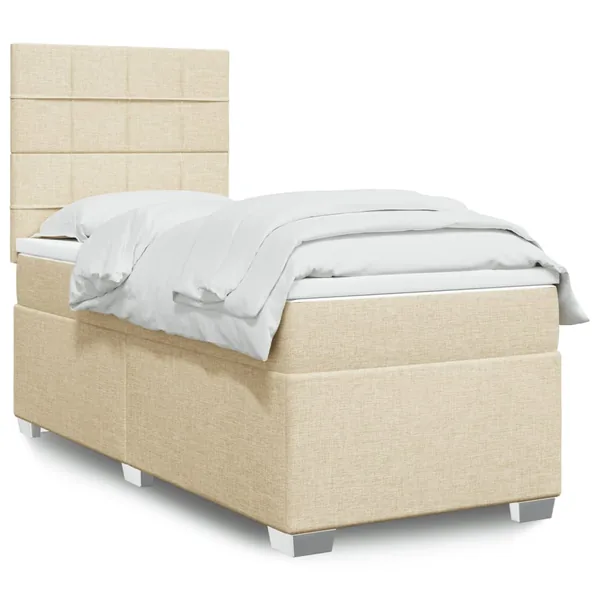 Sommier à lattes de lit et matelas Crème 90x190 cm Tissu