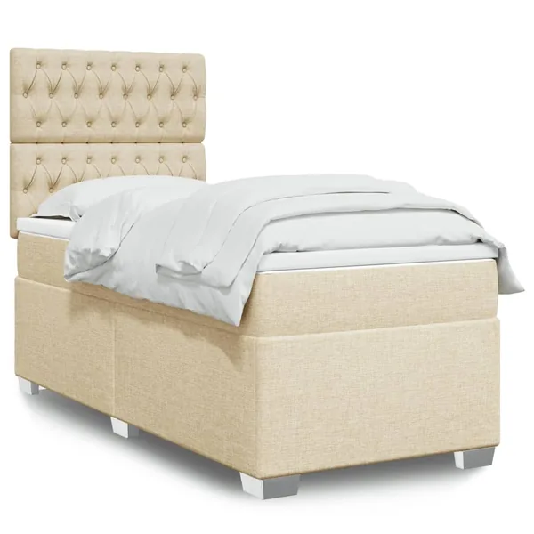 Sommier à lattes de lit et matelas Crème 90x190 cm Tissu