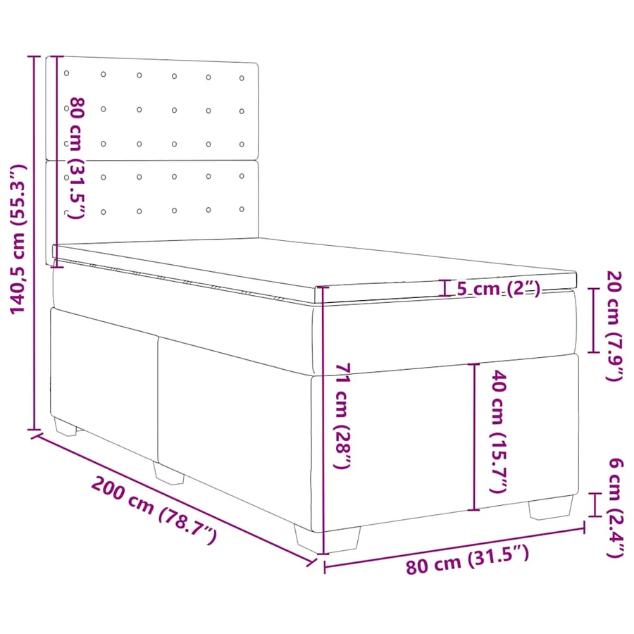 Sommier à lattes de lit avec matelas Crème 80x200 cm Tissu - 13