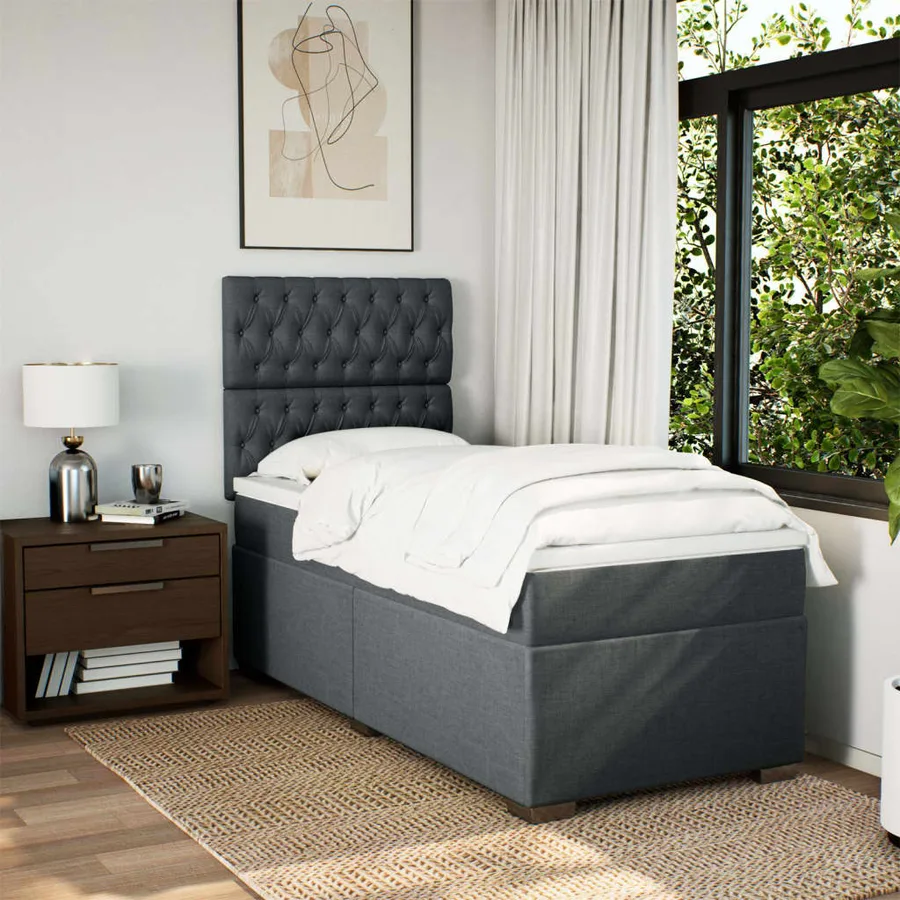 Sommier à lattes de lit avec matelas Gris foncé 100x200cm Tissu - 3