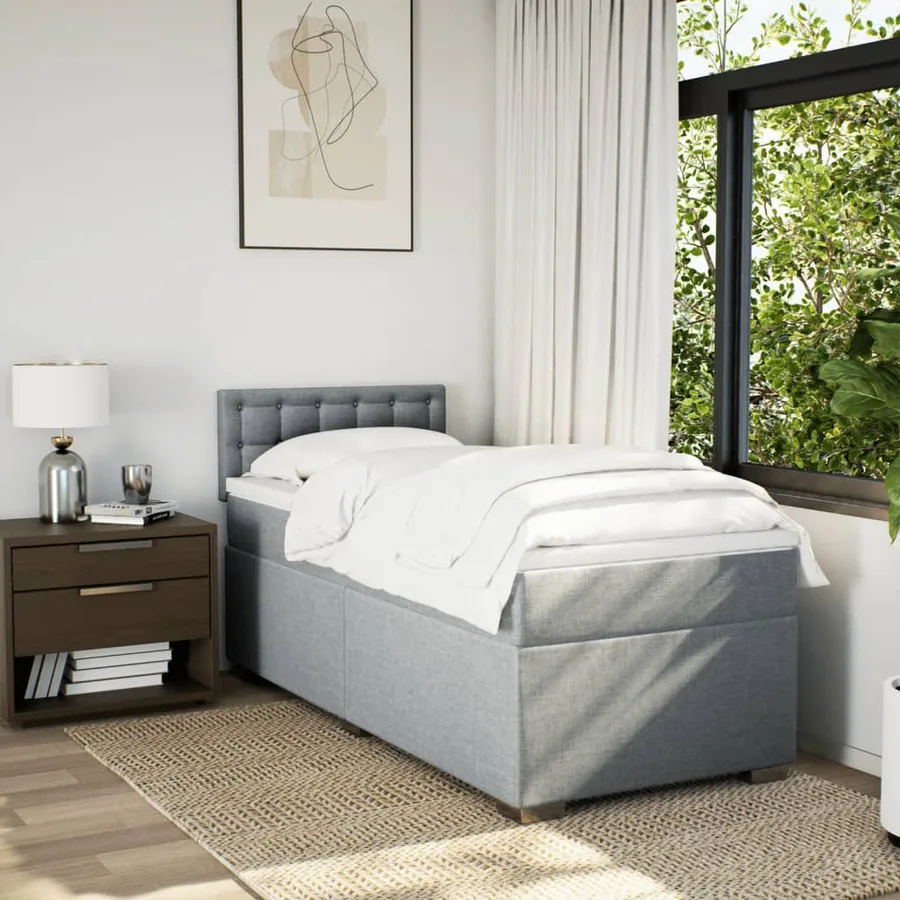 Sommier à lattes de lit avec matelas Gris clair 100x200cm Tissu - 4