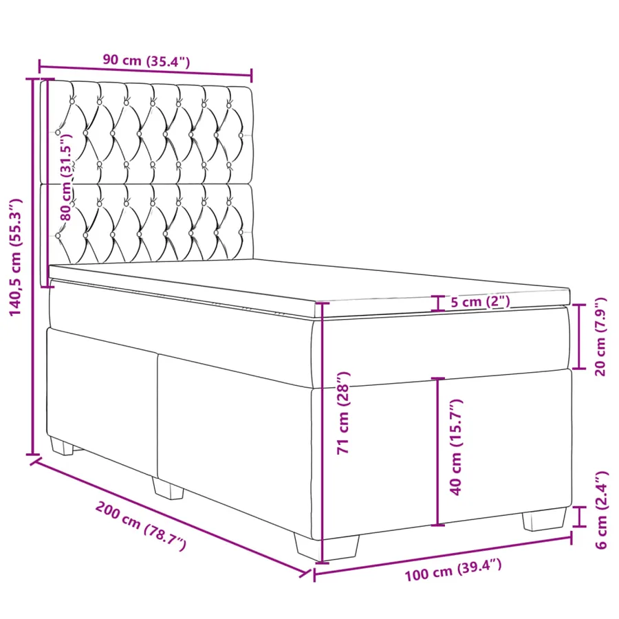 Sommier à lattes de lit avec matelas Gris clair 100x200cm Tissu - 18