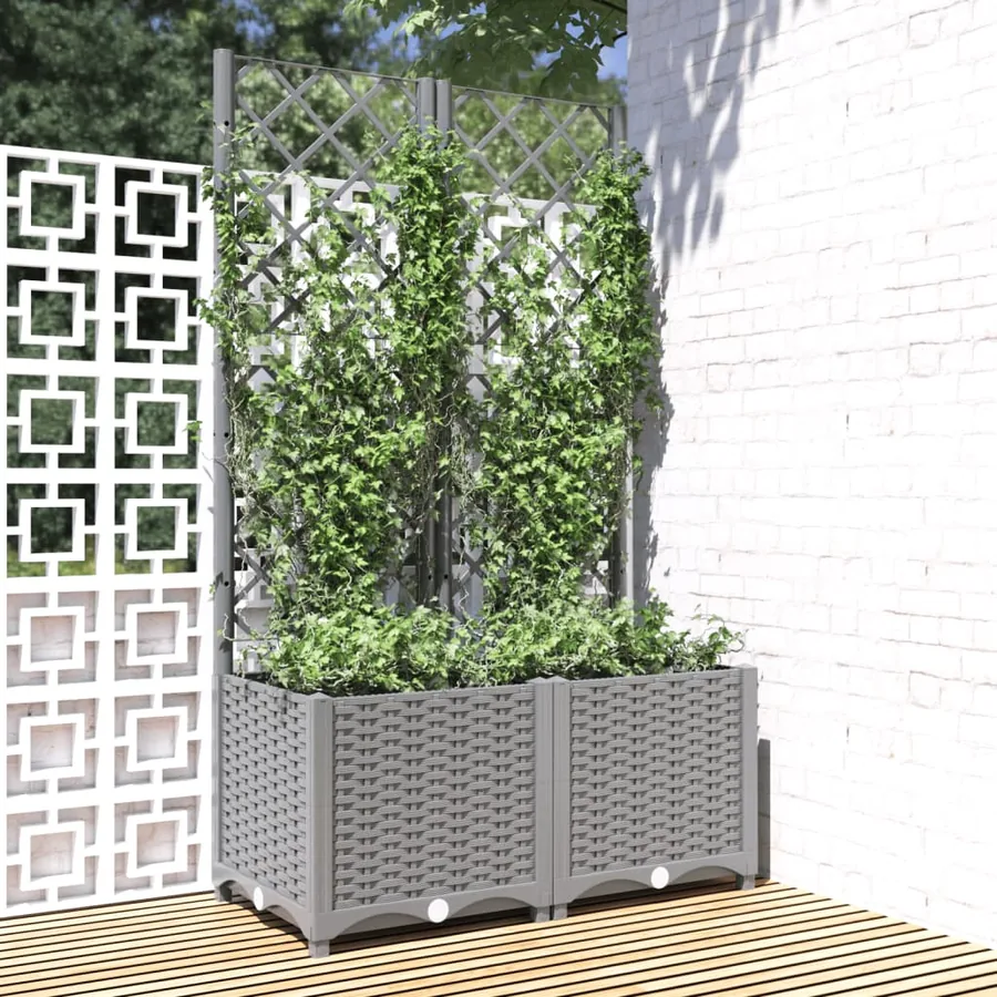 Jardinière avec treillis Gris clair 80x40x136 cm PP